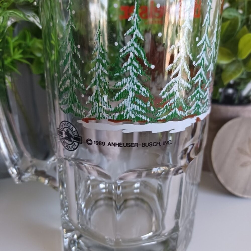 Vintage 1989 Budweiser Clydesdale Horses Christmas Holiday Beer Mug | 32oz - Picture 4 of 10